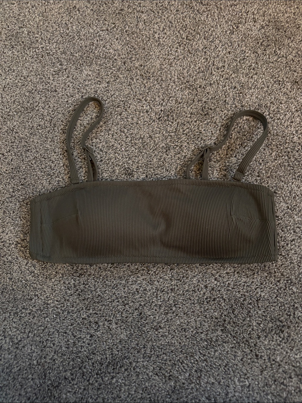 aerie Olive Ribbed Bandeau Bikini Top with Adjustable Straps